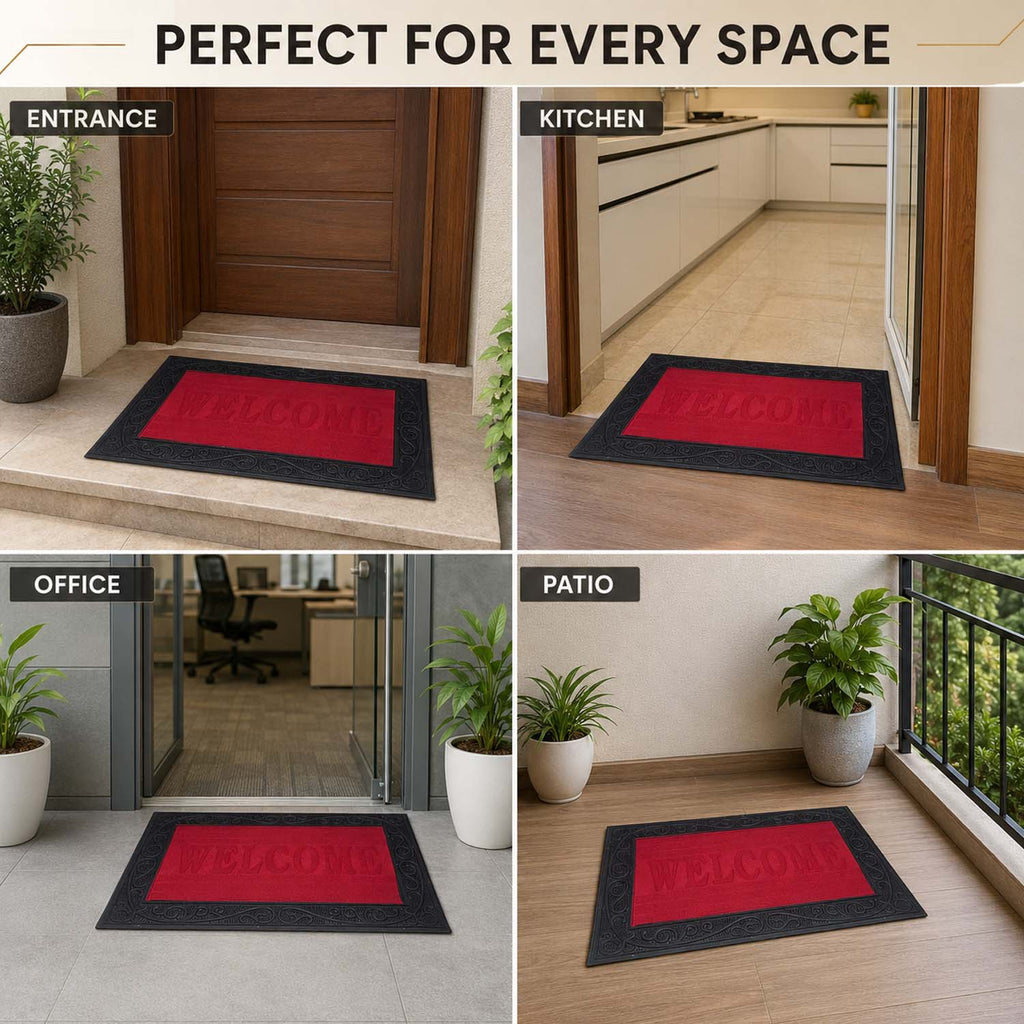 Go Hooked Welcome Rubber Door Mat 66x41 cm, Anti-Skid |6 mm Anti-Slip Floor Mat Heavy Duty Dust & Dirt Trapper Doormat for Home Entrance, Kitchen, Bathroom, Office Indoor Use