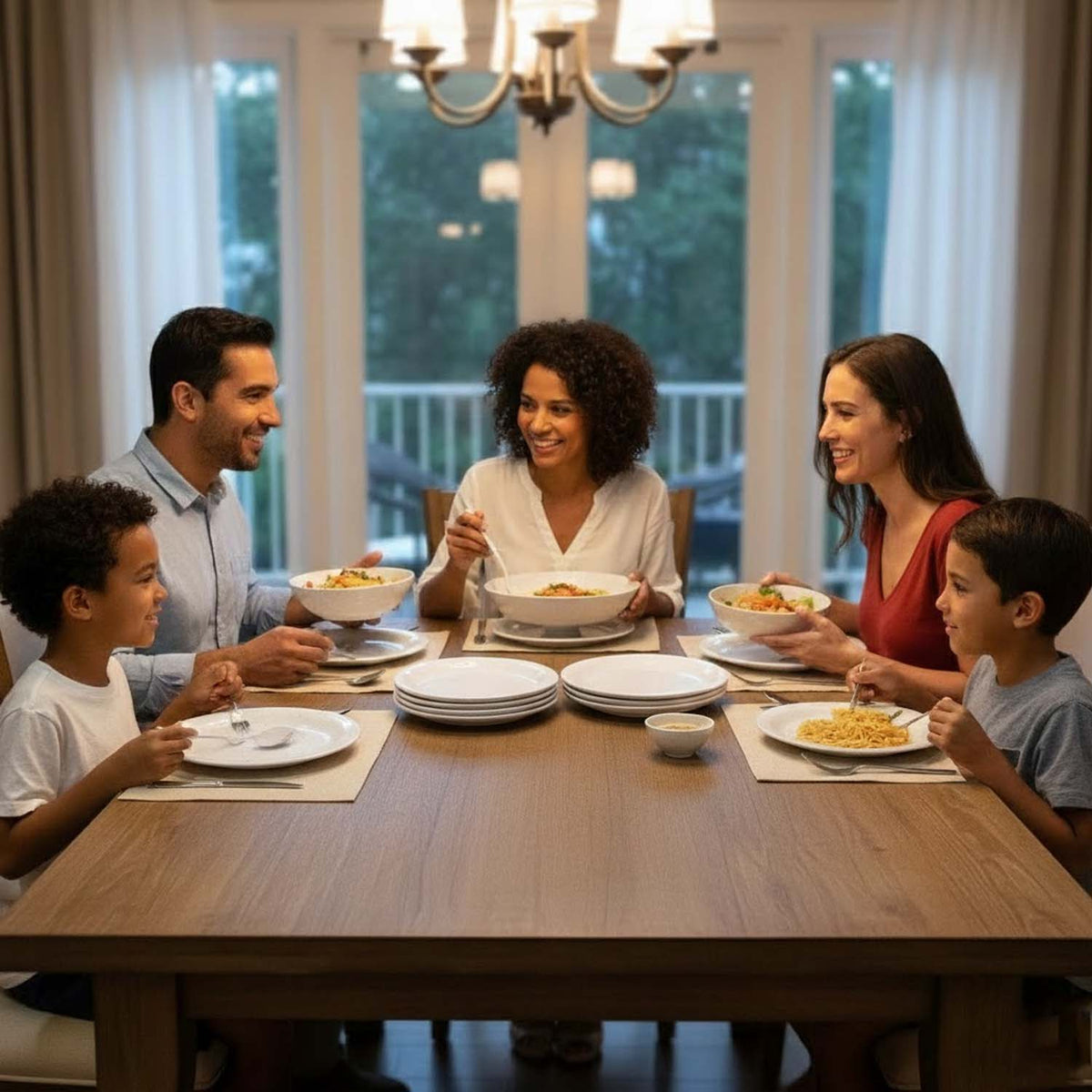 Go Hooked 16-Piece Melamine Dinner Set | Speckled White Crockery with 4 Full Plates, 4 Quarter Plates, 4 Soup Bowls, 1 Large & 2 Small Serving Bowls + Serving Spoon | Break-Resistant & Keeps Food Warm
