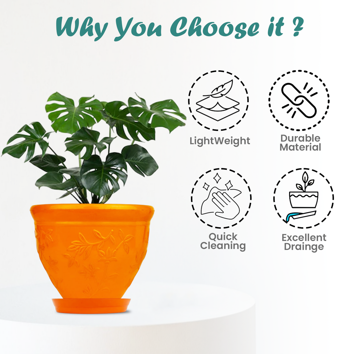 Go Hooked Plastic Planter Pots Set of 6 with Saucer Tray | Flower Pots for Home, Office Garden Décor | 6 Inch Victor Pot for Indoor Outdoor Plants | Stylish & Modern Design Plant Containers