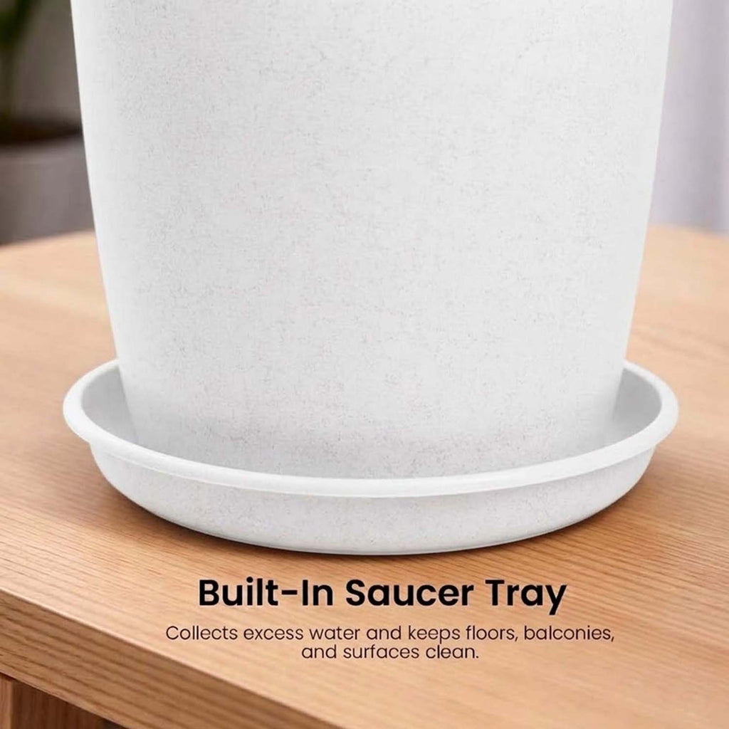 Go Hooked 18 Inch Tower Pots with Saucer Tray Planter - Lightweight, Durable Outdoor & Indoor Planters, Perfect for Balcony & Terrace Gardens (White, Pack of 5)