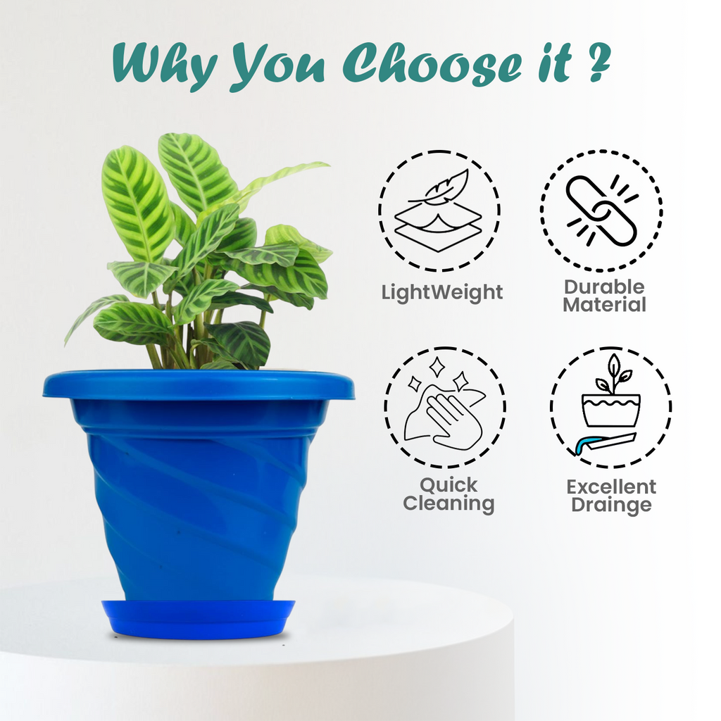 Go Hooked Plastic Planter Pots Set of 6 with Saucer Tray | Flower Pots for Home, Office Garden Décor | 6 Inch Twister Pot for Indoor Outdoor Plants | Stylish & Modern Design Plant Containers