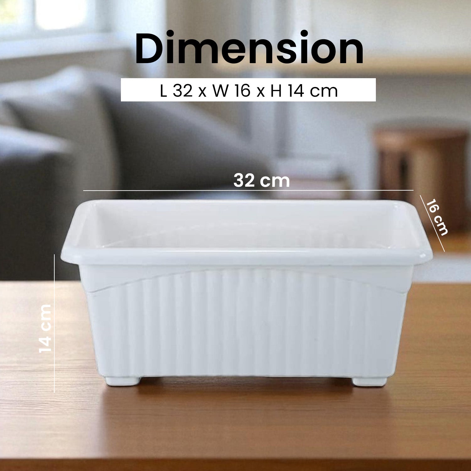 Go Hooked Rectangular Plastic Pots for Plants, Jupiter Flower Pots for Home, Window Display, Garden (Set of 5, White) (35 x 18.5 x 15 cm)