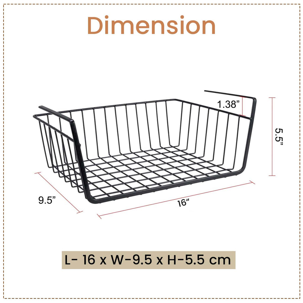 Go Hooked 16 Inch Undershelf Storage Basket Pack of 1 | Multipurpose Under Shelf Organizer | Hanging Wire Basket for Shelf, Cabinet, Pantry, Cupboard, Closet, Desk, and Bathroom (Black)