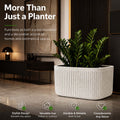 Go Hooked Large Oval Planter Pot (30x15) Inch | Aurelia Modern Ribbed Marble White Texture Finish | UV & Weather Resistant Decorative Floor Planter for Balcony, Patio, Terrace, Garden & Entrance