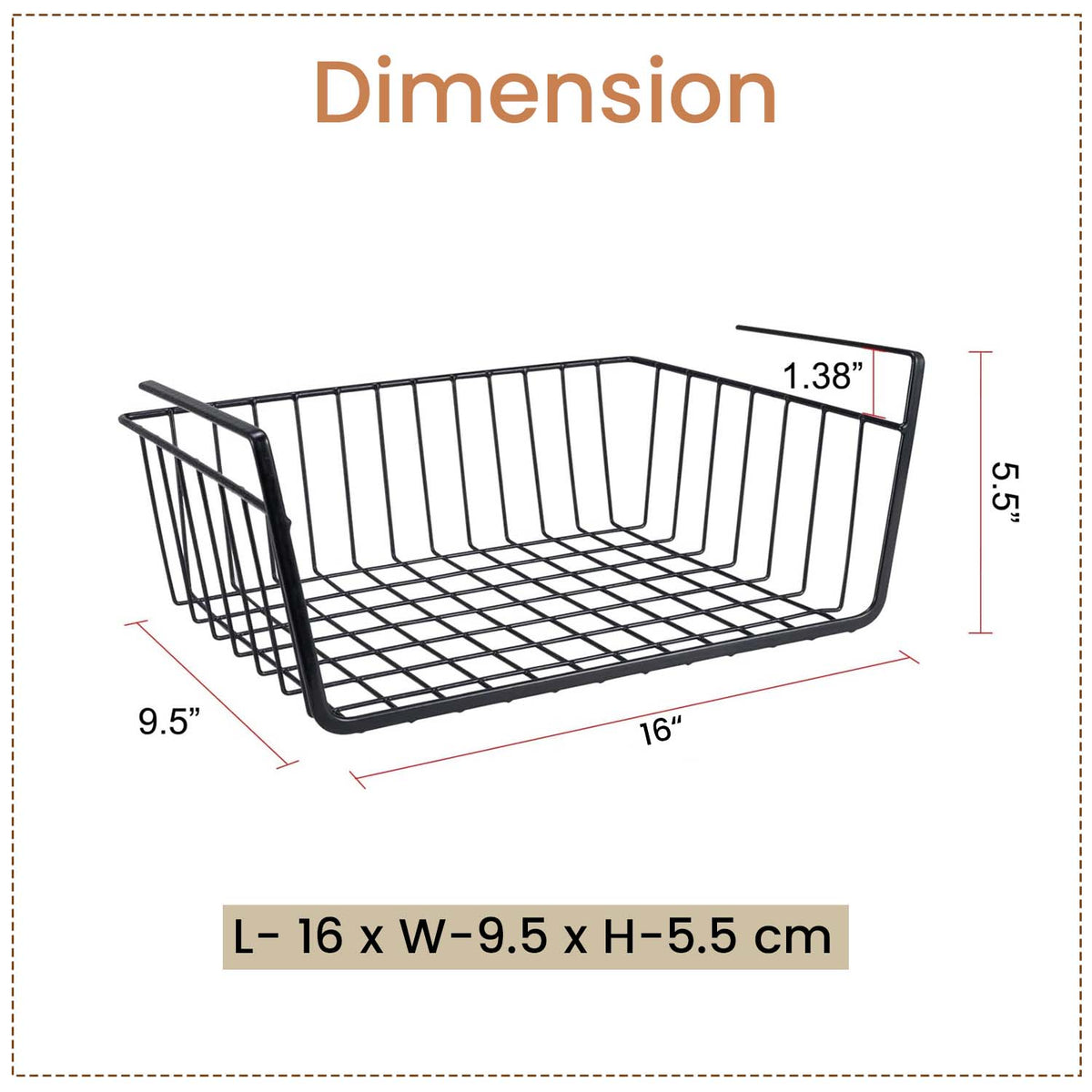 Go Hooked 16 Inch Under Shelf Basket Black Powder Coated Iron for Maximum Storage Efficiency Optimize Your Space for Kitchen and Pantry Home and Office Set of 2