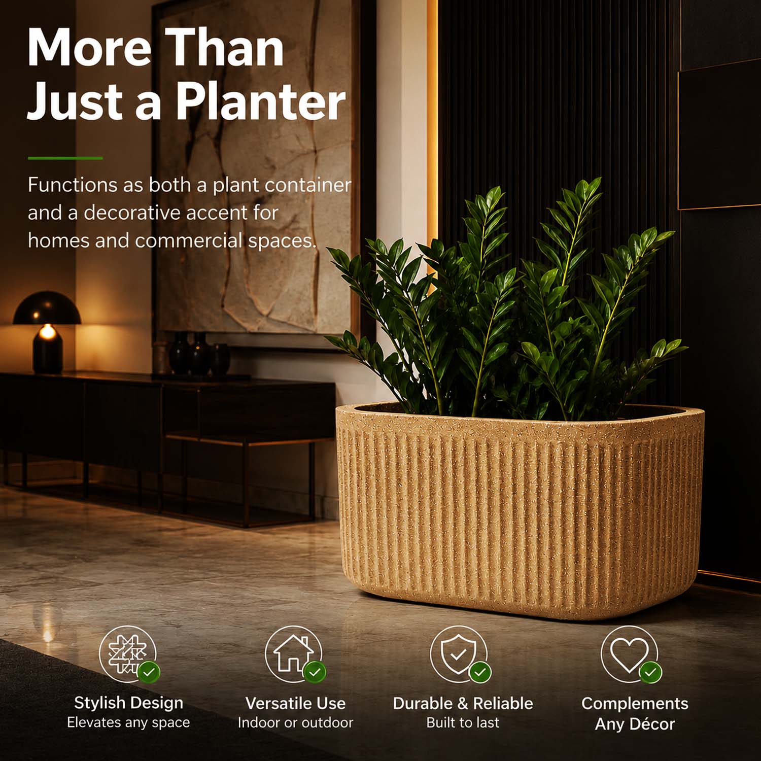 Go Hooked Large Oval Planter Pot (30x15) Inch | Aurelia Modern Ribbed Sandstone Texture Finish | UV & Weather Resistant Decorative Floor Planter for Balcony, Patio, Terrace, Garden & Entrance