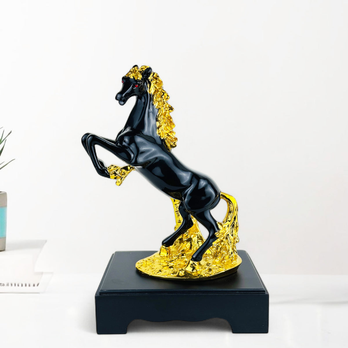 Go Hooked Rearing Horse Statue Feng Shui Victory & Success Polyresin Figurine with Gold Accents 30 Cm | Galloping Horse Vastu-Approved Stallion for Wealth, Career Growth Home Office Décor (Matt Black)