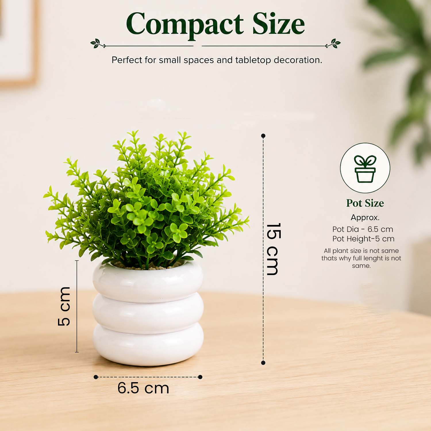 Bianco Artificial Mini Plant (7 Pack) | Small Faux Plants Home & Office Decor, Living Room, Bedroom, Tabletop & Shelves | Small Potted Plants | Stylish Round Pot