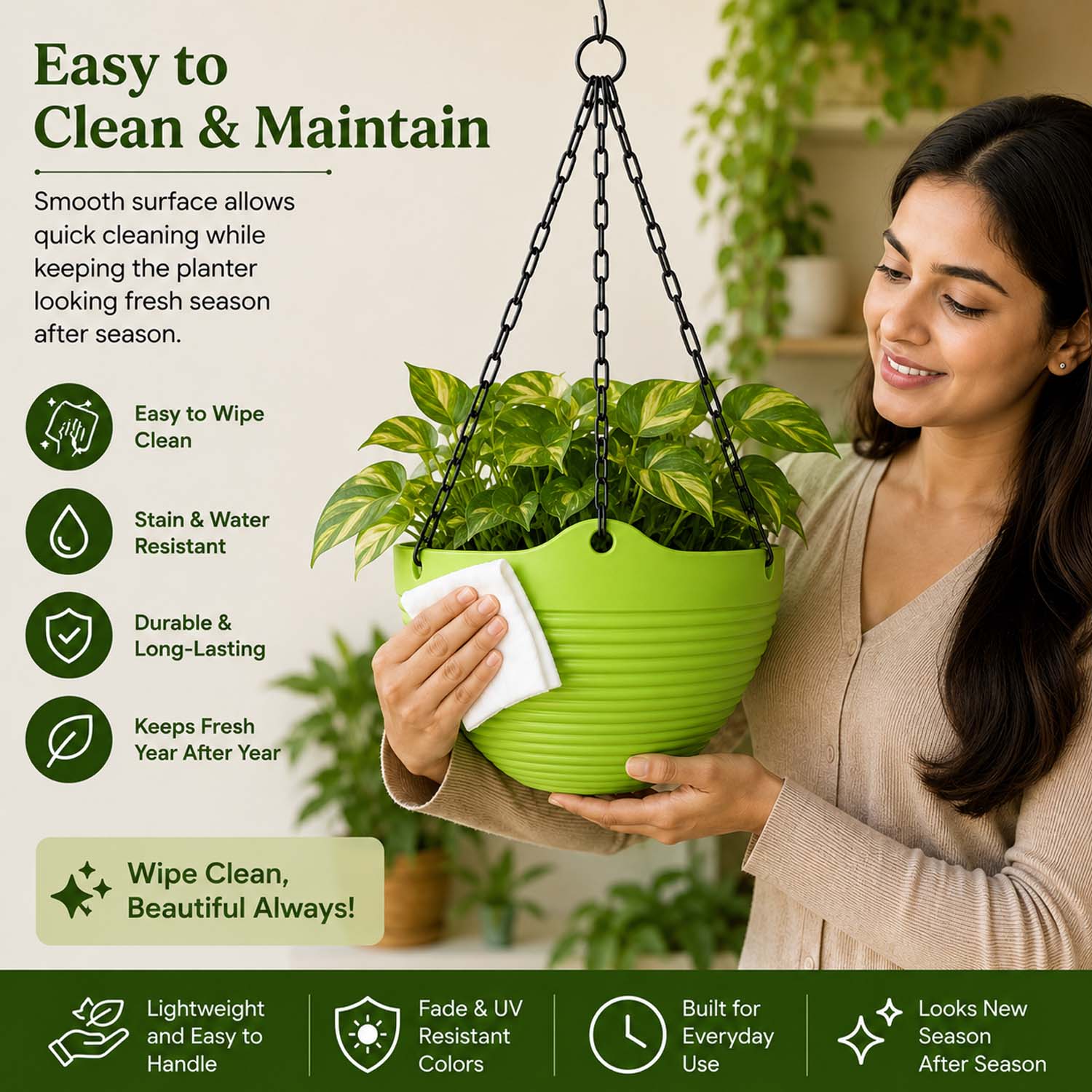 ViMe Plastic Marvel Hanging Pots, Hanging Planters with Metal Hanging Chain - Pack of 5 (7.3 Inch)
