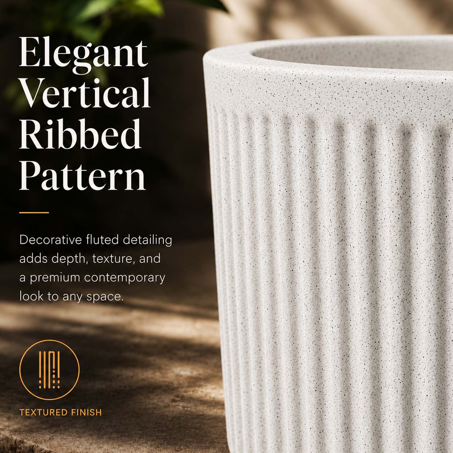 Go Hooked Large Oval Planter Pot (30x15) Inch | Aurelia Modern Ribbed Marble White Texture Finish | UV & Weather Resistant Decorative Floor Planter for Balcony, Patio, Terrace, Garden & Entrance