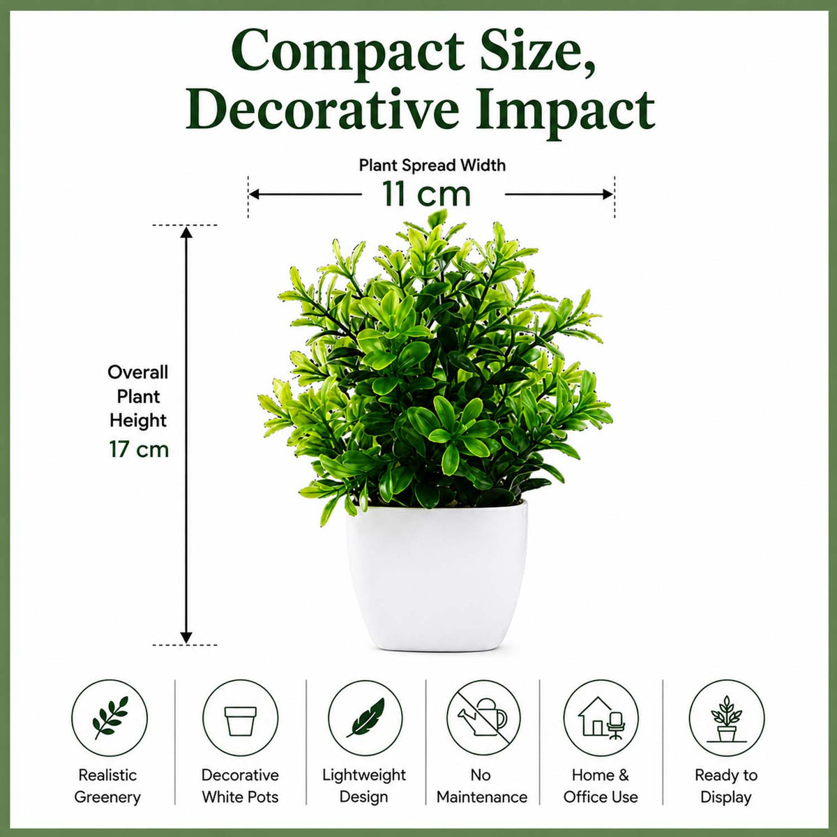 Go Hooked Artificial Plants Small, Mini Artificial Plants Indoor for Home Farmhouse Bathroom Shelf Décor Height 17CM Green and White 6 (Design May Vary)