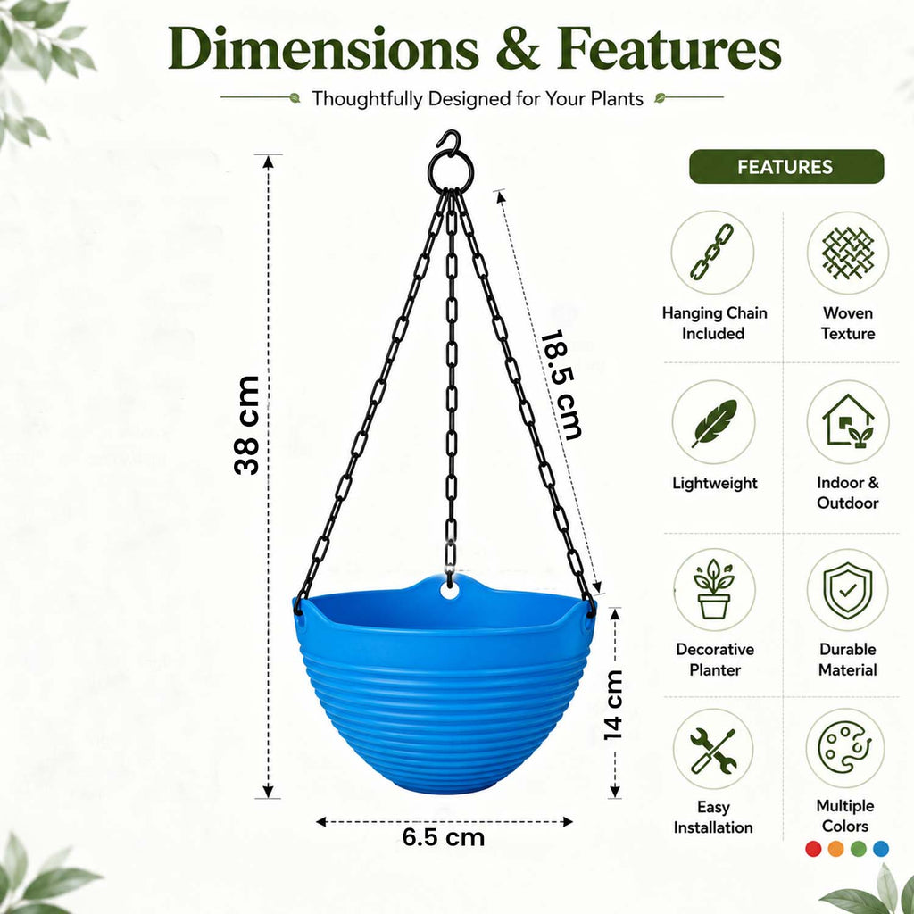 ViMe Plastic Marvel Hanging Pots, Hanging Planters with Metal Hanging Chain - Pack of 3 (7.3 Inch)