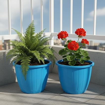 Go Hooked Sunshine Flower Pot/Planters for Home Decor, Plastic Pots for Gardening/Home, Flower Pots Indoor-Outdoor & Planter for Plants (Red) (Pack of 3)