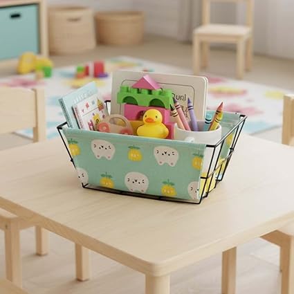 Go Hooked Cute Grey Bear Design Storage Basket for Kids | Strong Metal Wire Organizer with Detachable Fabric Liner | Multipurpose Basket for Toys, Fruits, Snacks, Bathroom, Wardrobe & Home Decor
