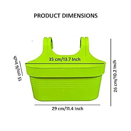 Go Hooked Multicolor 14" Double Hook Railing Planter, Garden Railing Pots, Hanging Pots for Plant Balcony Railing-Set of 4