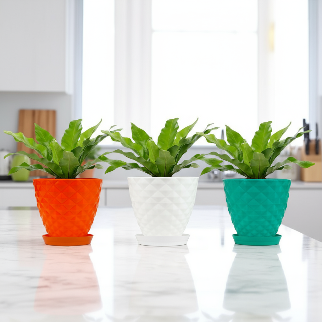 Go Hooked Plastic Planter Pots Set of 6 with Saucer Tray | Flower Pots for Home, Office Garden Dcor | 6 Inch Kohinoor Pot for Indoor Outdoor Plants | Stylish & Modern Design Plant Containers