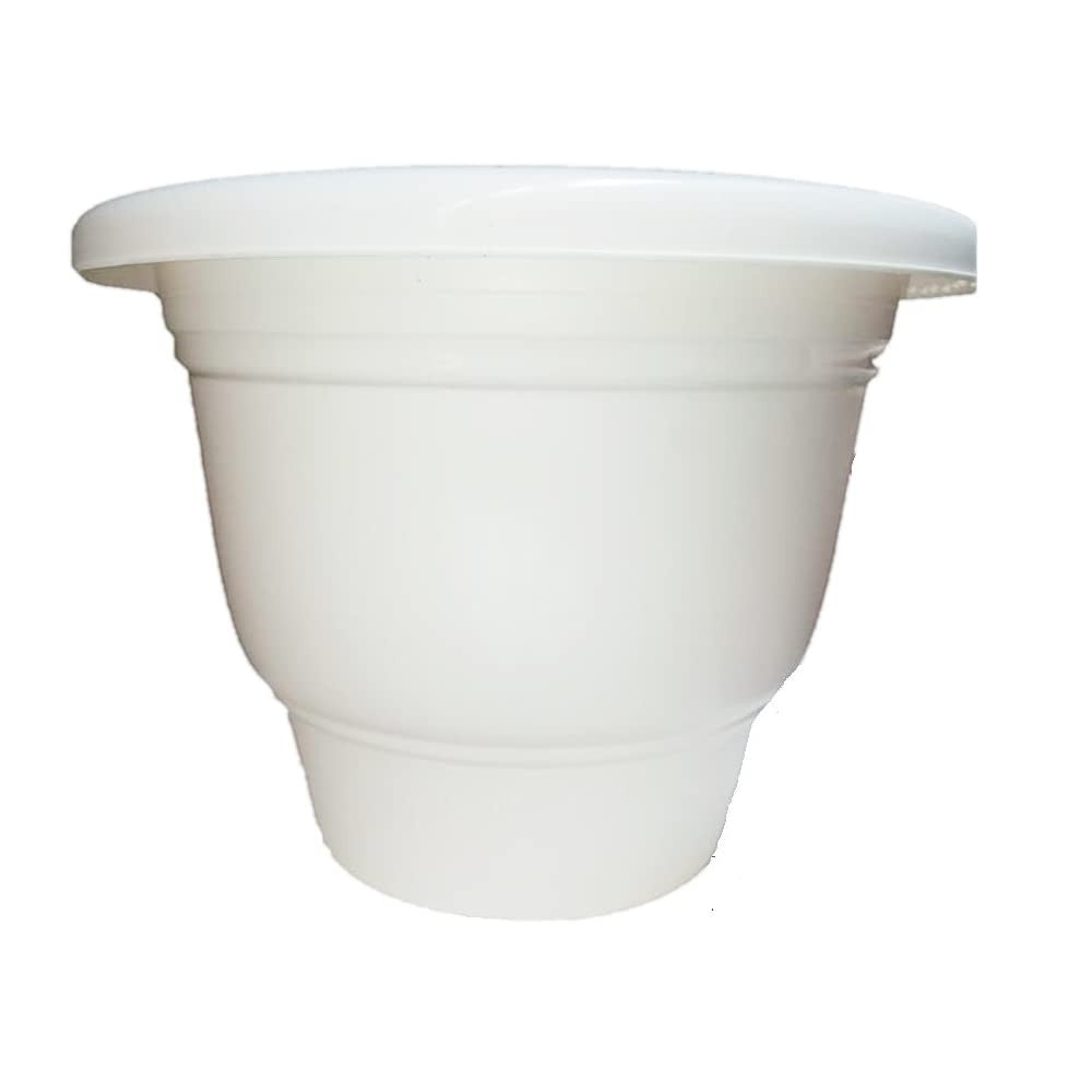 GoHooked 10 inch white plastic flower pot with matching bottom tray, ideal for indoor or outdoor plants.