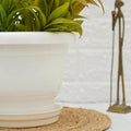GoHooked 10 inch white plastic flower pot with matching bottom tray, ideal for indoor or outdoor plants.