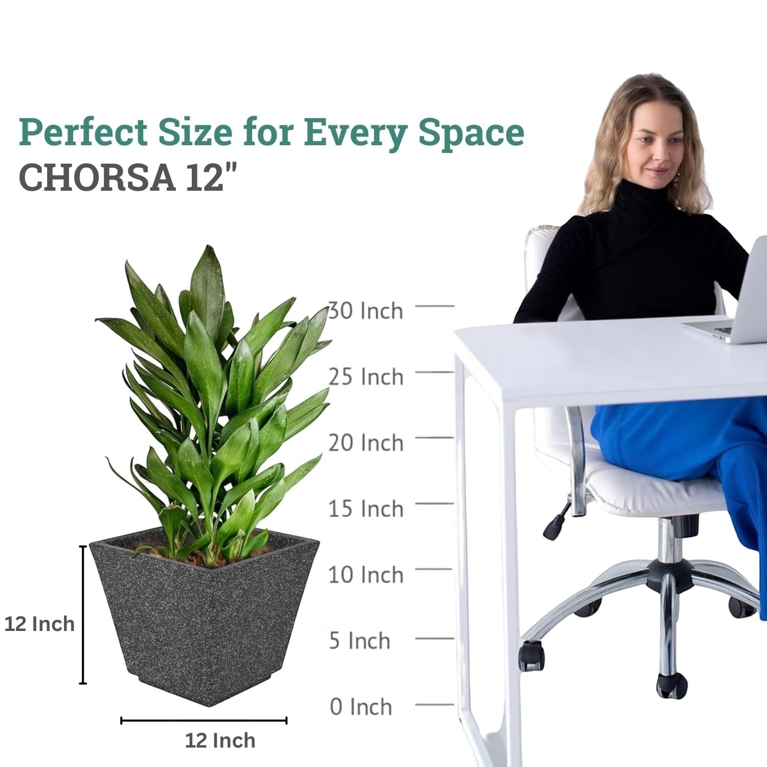 GoHooked 12-inch square black polymer planter with drainage hole, perfect for indoor/outdoor use.