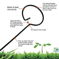Go Hooked 16-inch black metal plant stake with powder coating, designed for single stem support.