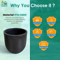 GoHooked 18 inch dark grey textured polymer plant pot with ribbed design. UV protection, rust proof, anti-frost, non-fading, marble finish.