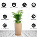 Go Hooked 18 inch brown tower pot with saucer tray, lightweight, UV stable, rust proof, and easy to clean.