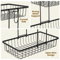 GoHooked 2-tier black iron fruit basket with open wire design, curved sides, and strong metal support structure.