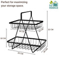 GoHooked black metal 2-tier fruit basket with open wire design, ideal for countertop storage.