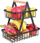 Go Hooked 2-Tier Storage Basket Fruit Basket | Multifunctional Metal Shelf for Display Table, Dining Table, Room Desk Storage (Black, Pack of 1)
