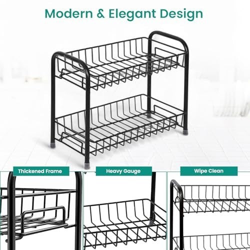 GoHooked black 2-tier iron spice rack organizer with a modern design. Features a space-saving, durable construction.