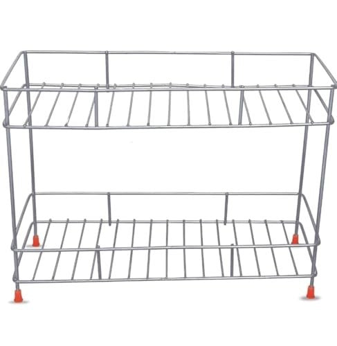 GoHooked 2-tier stainless steel multipurpose shelf basket, rust-resistant, for kitchen and bathroom storage.