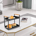 GoHooked black metal 2-tier standing rack with wood handles, perfect for bathroom or kitchen storage.