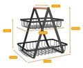 GoHooked black metal 2-tier storage basket with wooden handle, ideal for fruit, vegetables, or general display.