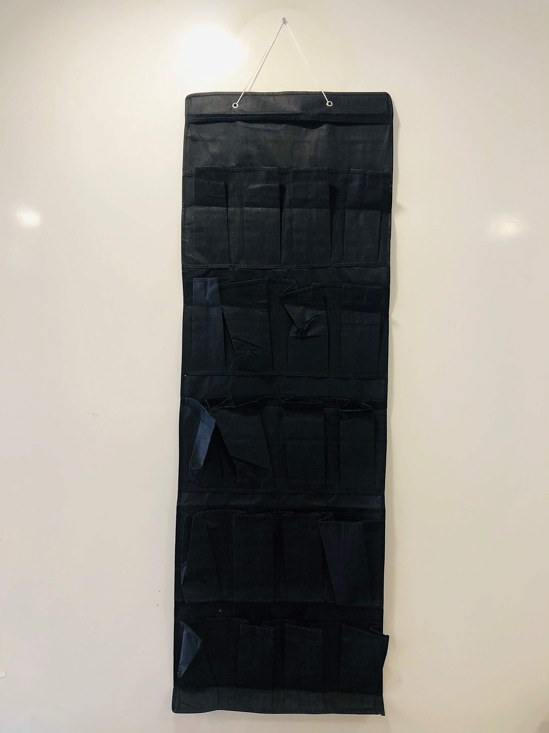 GoHooked black non-woven fabric 20-pocket over-the-door organizer for shoes and accessories.