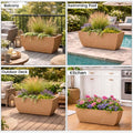 GoHooked 24-inch rectangular brown polymer planter pot with drainage hole, UV resistant for indoor/outdoor use.