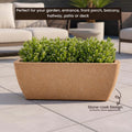 GoHooked 24-inch rectangular brown polymer planter with a stone-look finish, featuring drainage and UV resistance for indoor/outdoor use.