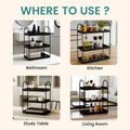 GoHooked 3-tier black metal vanity organizer with curved handles, ideal for bathroom, kitchen, or desk storage.