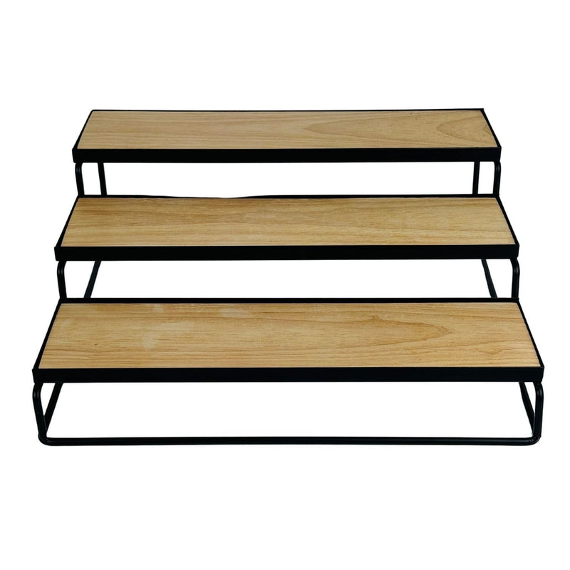 GoHooked black 3-tier wooden shelf organizer rack for spices, bathroom essentials, or cosmetics.