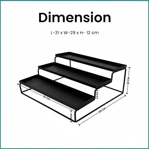 GoHooked black 3-tier metal spice rack organizer for countertop or cabinet storage. Features tiered shelves for easy visibility.