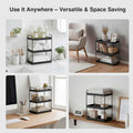 GoHooked black 3-tier standing iron rack organizer for kitchen, bathroom, or office storage. Space-saving shelf.