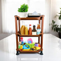 GoHooked 3-tier brown plastic storage rack organizer with bottles, tissues, plant, and toys.