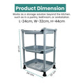 GoHooked 3-tier silver plastic storage rack with perforated shelves and black feet. Ideal for bathrooms, kitchens, or offices.
