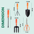 Go Hooked 5-piece garden tool set with orange soft-grip handles: cultivator, fork, transplanter, weeder, and scissors.