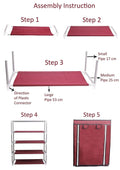 Go Hooked 6-tier metal and non-woven fabric shoe rack with zippered cover, shown in assembly steps.