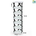 GoHooked 7-tier black and white plastic shoe rack with modern design and anti-slip frame for storage.