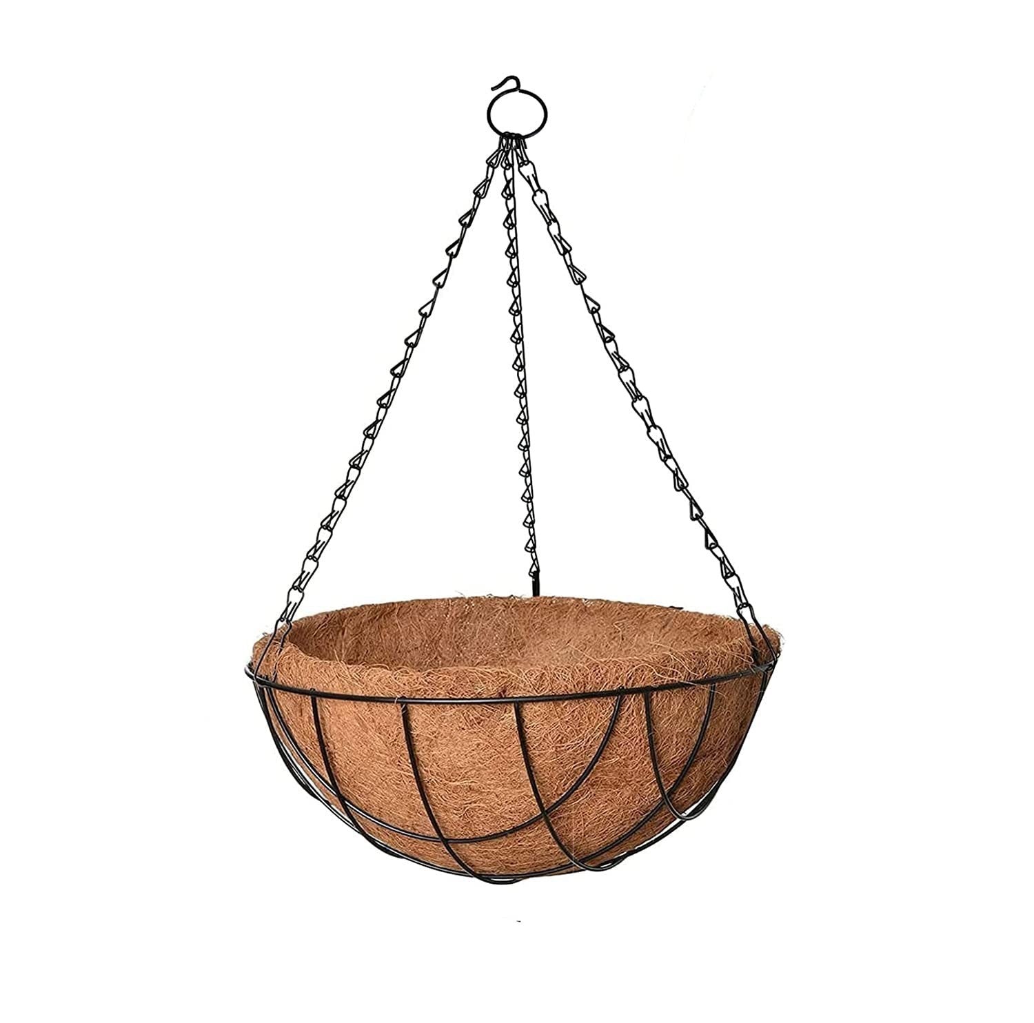 GoHooked 8" brown coir hanging basket with metal chain, ideal for gardening and planters.