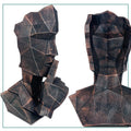 GoHooked abstract geometric human face showpieces in black copper finish, representing 'Speak No Evil'. Polyresin statues for modern decor.