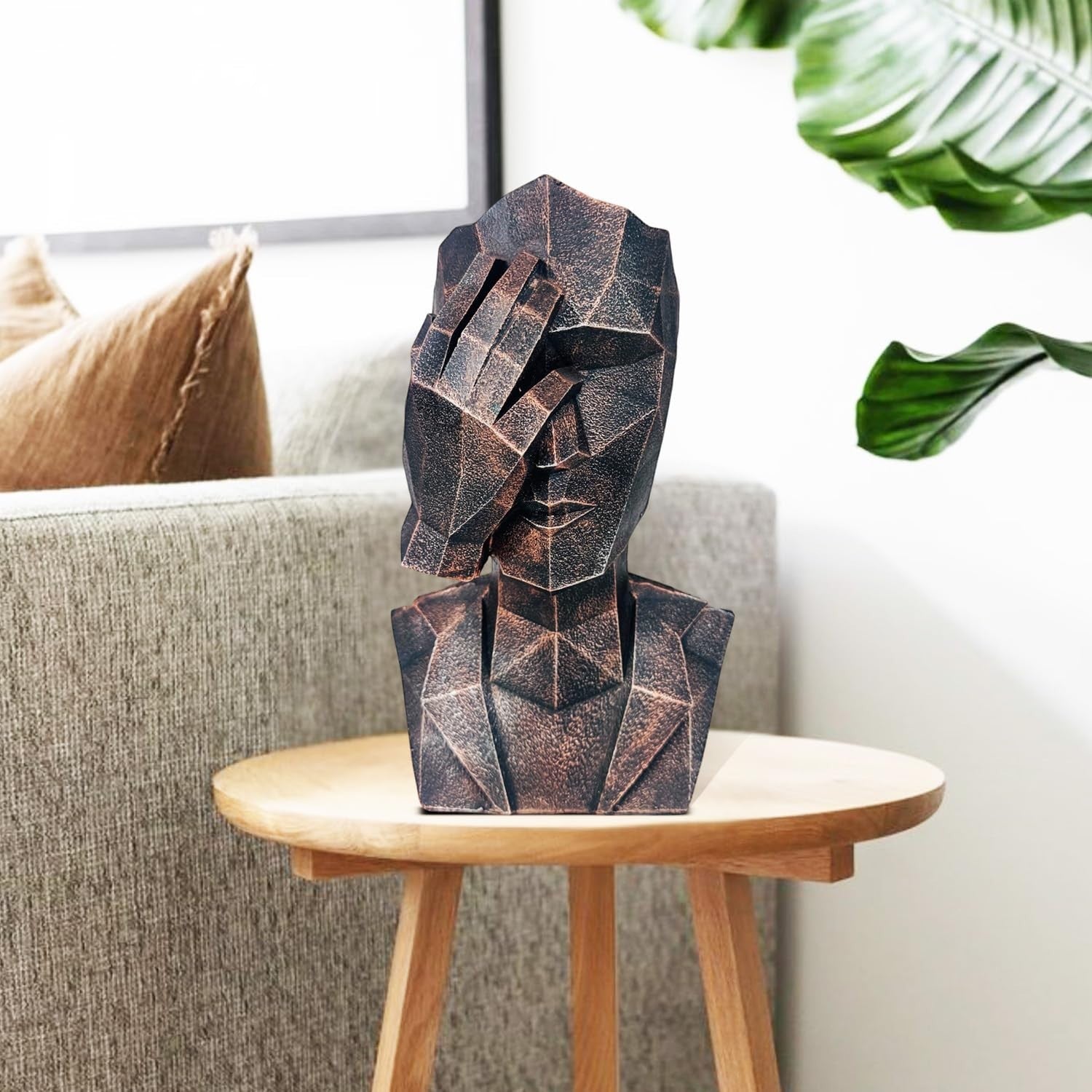 GoHooked abstract geometric human face showpiece in black copper finish, representing 'See No Evil'.