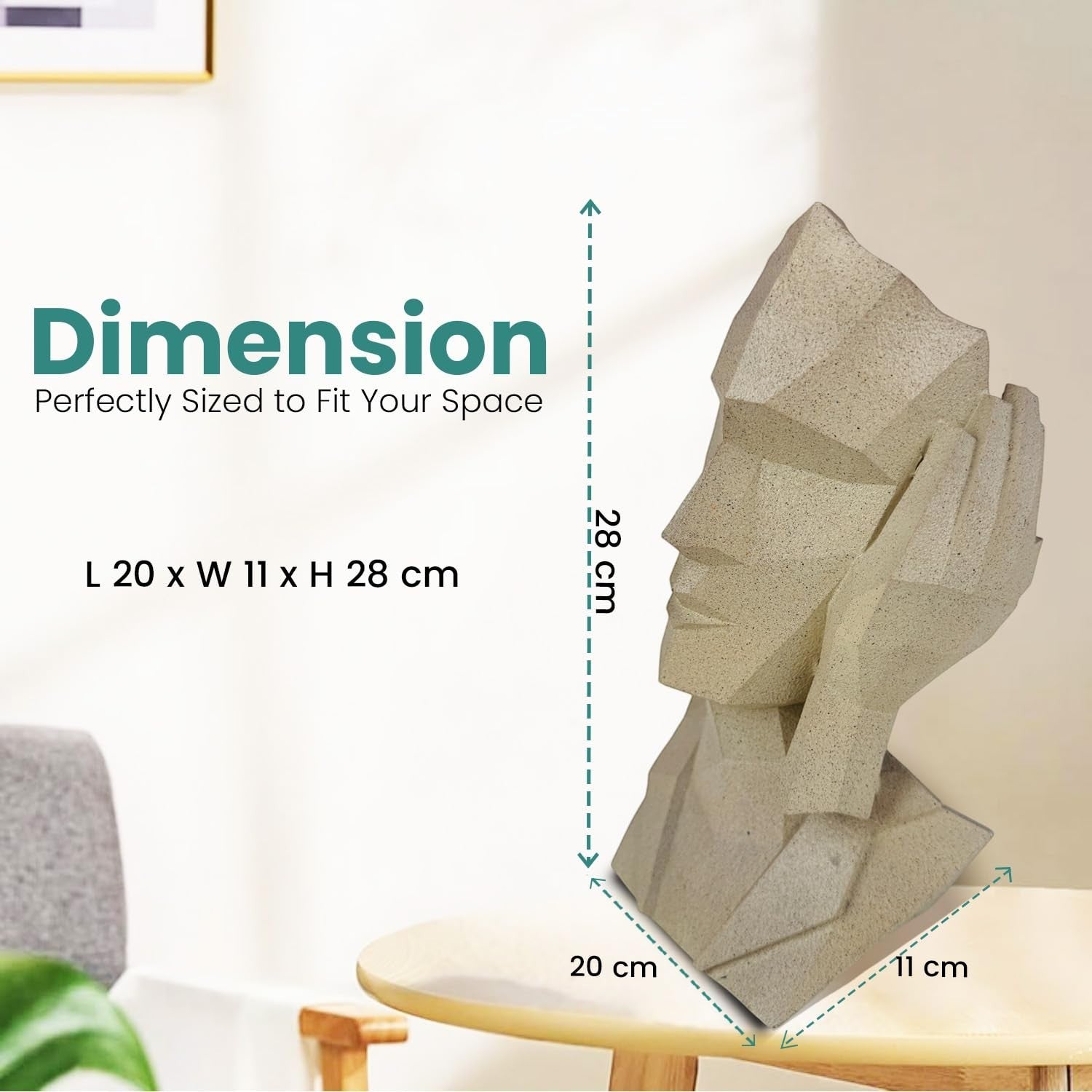 GoHooked abstract geometric human face statue in marble finish, representing 'Hear No Evil'.
