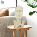Go Hooked abstract geometric face statue in marble finish, representing 'Speak No Evil'. Modern polyresin sculpture for home decor.